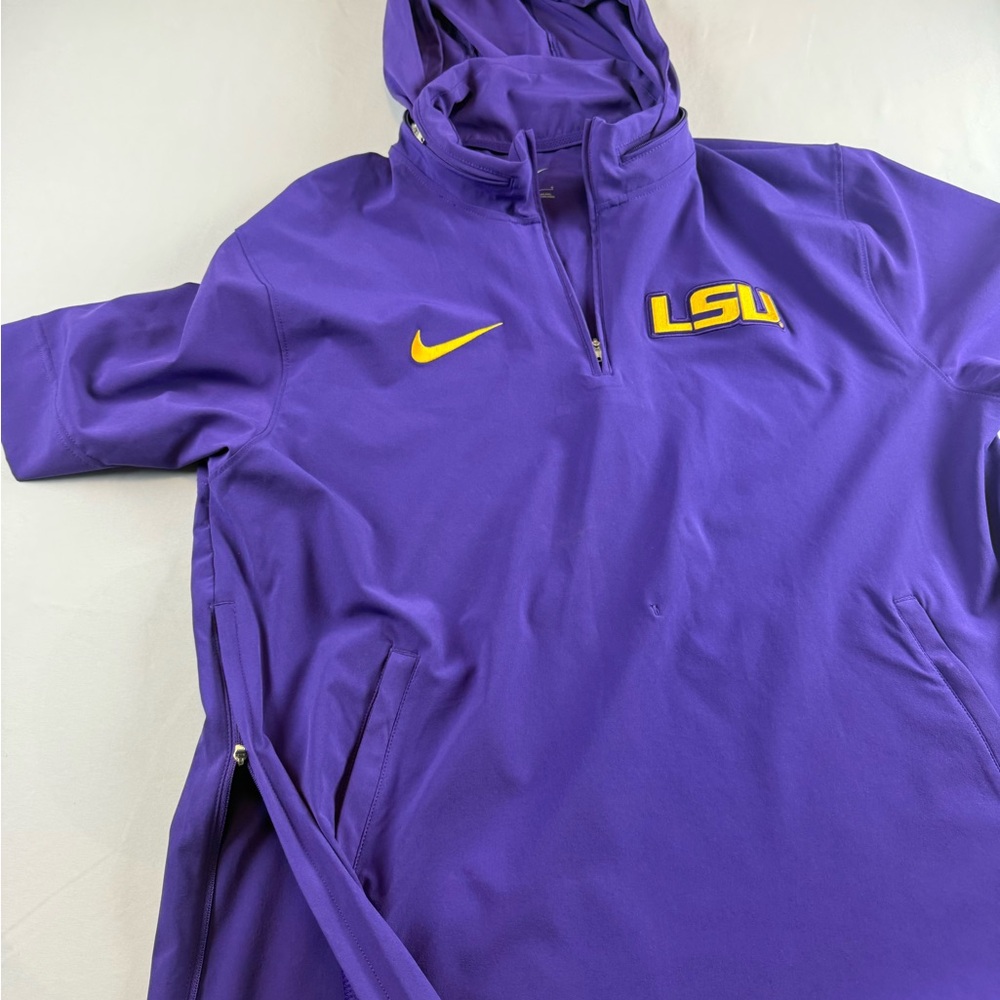 Nike LSU Tigers Hoodie Mens Large Purple Therma Fit Short Sleeve Half Zip